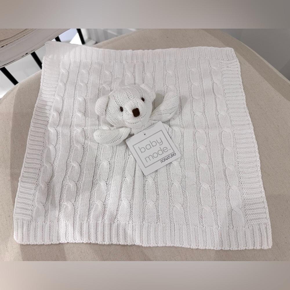 NWT Baby Mode Soft White Knit Cable Lovey Security Blanket